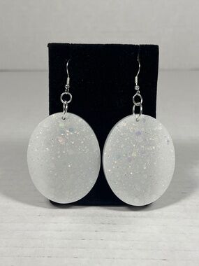 White Glitter Resin Dangle Earrings Oval